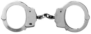 A pair of handcuffs with chains on them.